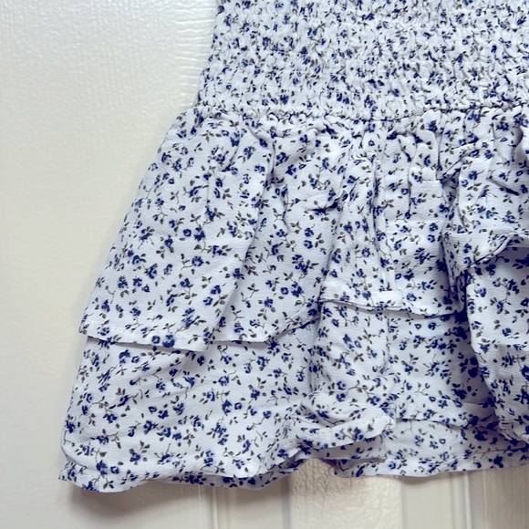 Garage Blue/Purple Floral Smocked Skirt | Colour: Blue/White |Size: Women’s US M - Picture 4 of 6